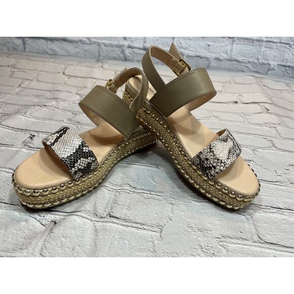 Seven Dials Shoes - NEW Seven Dials Berenice Sandals Snakeskin Platform Espadrilles Gold Studded 7.5
